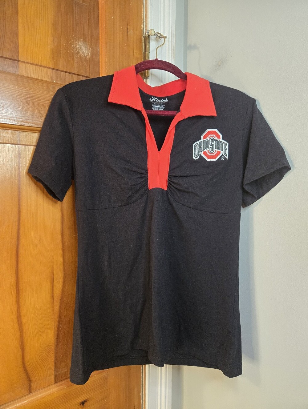 Ohio State Women's Black Polo with Red Collar